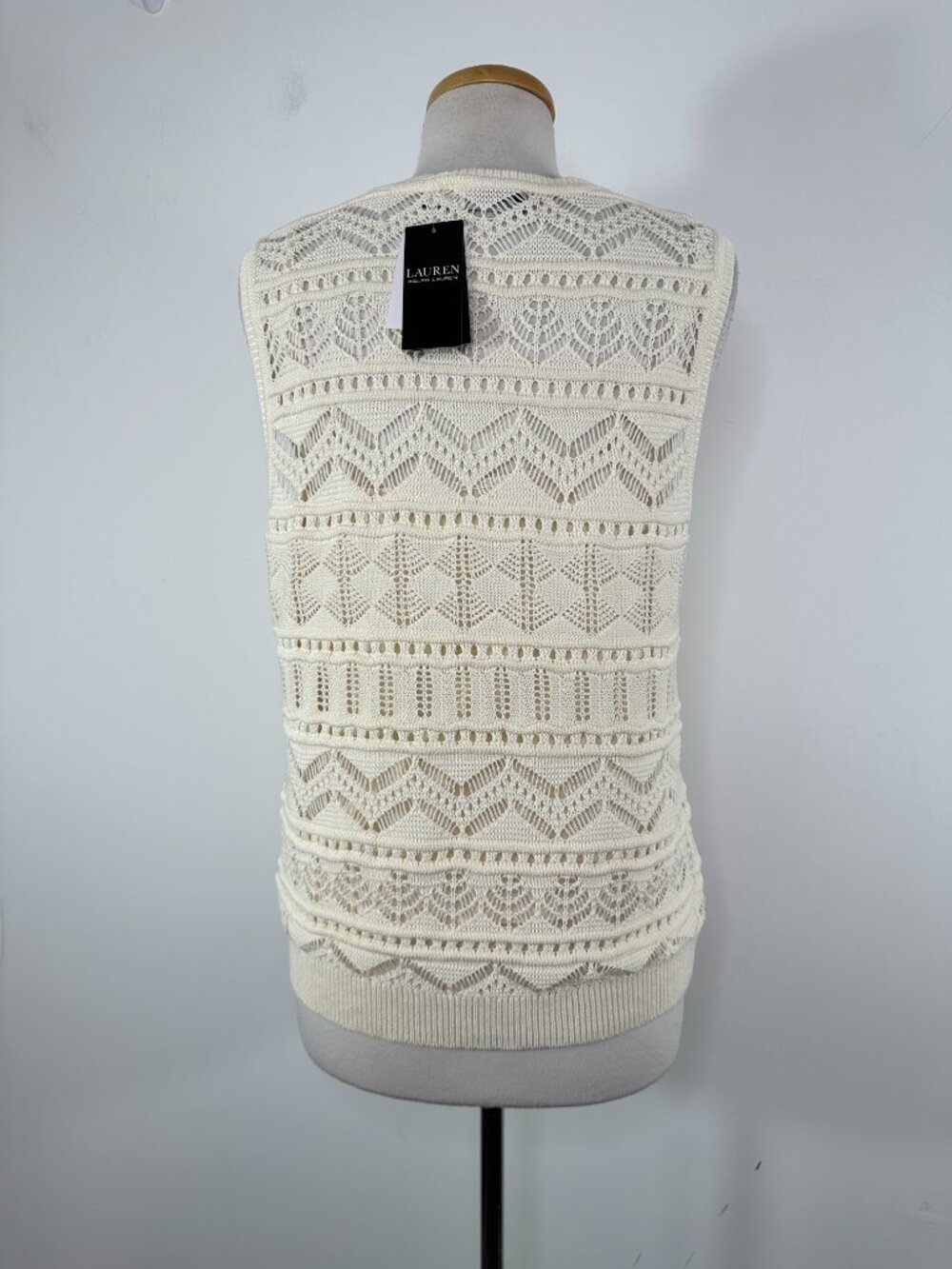 NWT Ralph Lauren Cream Black Label Sleeveless Crochet Knit Top Women's Sz XL - Picture 7 of 16